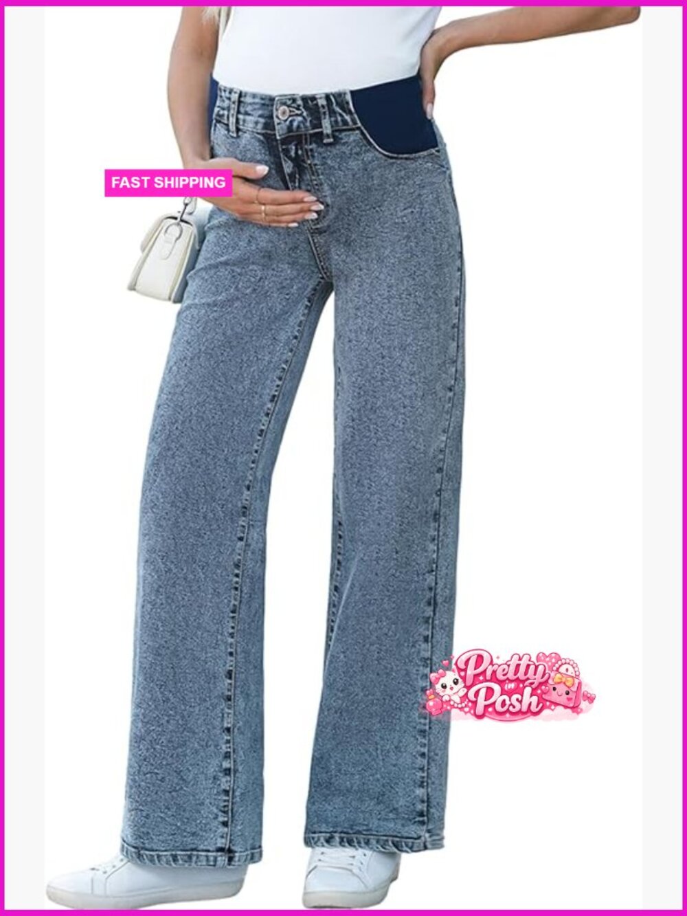 High Waist Straight Leg Maternity Jeans with Pockets